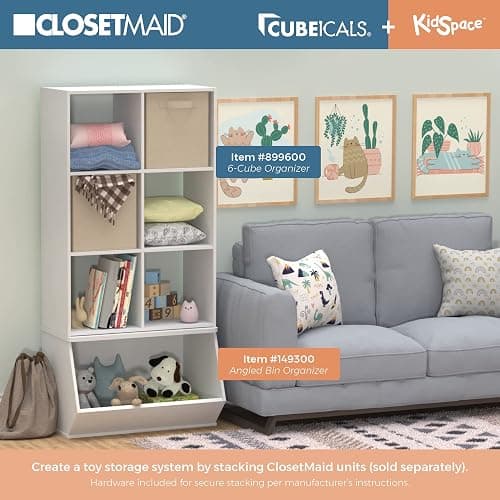 ClosetMaid Cubeicals 6 Cube Storage Shelf Organizer Bookshelf, Stackable, Vertical or Horizontal, Easy Assembly, Wood, White Finish thumbnail 7