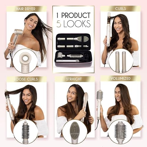 ELLA BELLA® 6 in 1 Professional Hot Air Styler • Powerful Hair Dryer & Straightener Set • Styling Without Heat Damage • Fast Drying Curling Volumizing Straightening • Includes Protective Travel Case thumbnail 3