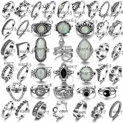17IF Vintage Silver Knuckle Rings Set for Women Men, Chunky Boho Rings | Aesthetic Snake Grunge Stackable Gothic Ring Adjustable Y2K Punk Bulky Finger Alt of Rings, Stacking Flower Midi Ring Pack thumbnail 7