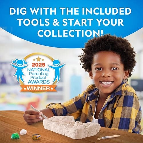 National Geographic Gemstone Dig Kit with 10 Real Gemstones for Kids | Amethyst, Quartz & Tiger's Eye, Gem Mining Activity, Excavation Tools, Rock Collection, Geology Science, Birthday Gift thumbnail 4