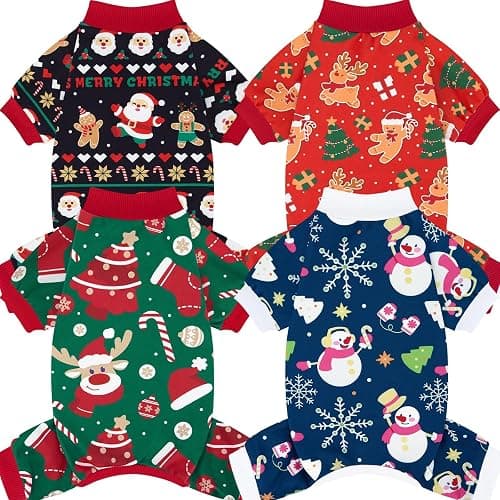 XPUDAC 4 Pack Dog Pajamas for Small Dogs Cats Plaid Dog Clothes Puppy Onesies Pet Christmas Pajamas Puppy Jumpsuits Pet Pjs Shirt Apparel - Image 1