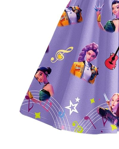 Girls Demon Hunter Dress Flutter Sleeve Kids Clothes Singer Printed Summer 5-12Y - Purpleblue - 9-10 Years thumbnail 5