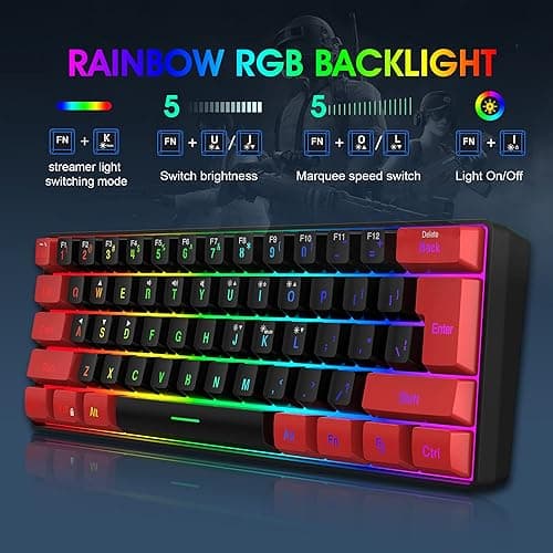 Snpurdiri 2.4G Wireless Gaming Keyboard and Mouse Combo, Include Mini 60% Merchanical Feel Keyboard, Ergonomic Vertical Feel Small Wireless Mouse(Red and Black) thumbnail 5