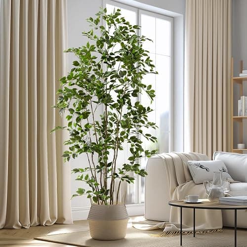 Bailikang Artificial Ficus Tree Indoor 8ft, Large Potted Faux Tree with Realistic Silk Leaves & Trunk for Home Office, Living Room Corner Decor thumbnail 4