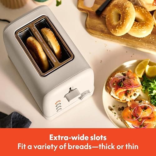 bella 2 Slice Toaster, 6 Setting Shade Control w Reheat, Cancel, Bagel & Defrost Buttons, Removable Crumb Tray, Anti Jam & Auto Shutoff, Auto Centering Guides & Cord Wrap, 900 Watt, Oatmilk thumbnail 2
