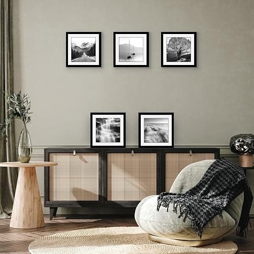 Americanflat 10x10 Picture Frame with Polished Plexiglass - Set of 5 - Use as 8x8 Frame with Mat or Display 10x10 Photo Without Mat - Galleria Collection - Square Frames for Tabletop or Wall - Black thumbnail 2