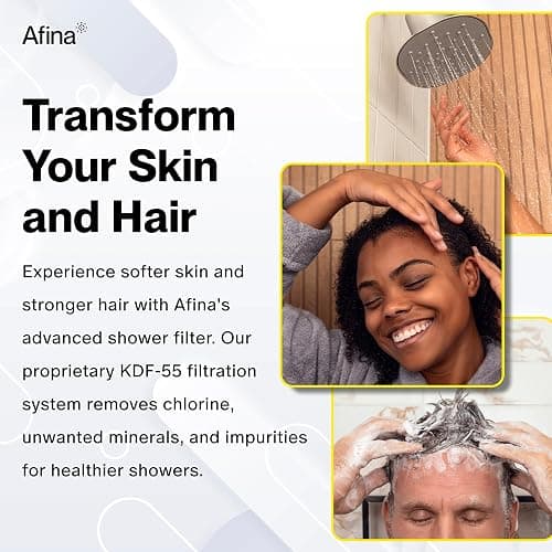 Afina Filtered Shower Head - Water Softener Showerhead with KDF-55 Filter for Hard Water - High Pressure Rain Fall Experience - Universal Fit (Chrome) thumbnail 4