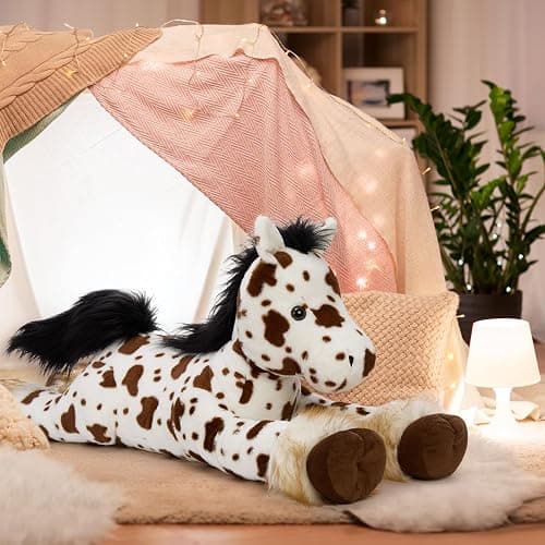 MaoGoLan 47" Giant Horse Stuffed Animal Plush Pillow - Appaloosa Spotted Stuffed Horse Toy for Girl Boy Kid, Ridable Stuffed Pony Spotted Horse Plush for Mother's Day Birthday Gift, Baby Shower Decor thumbnail 4