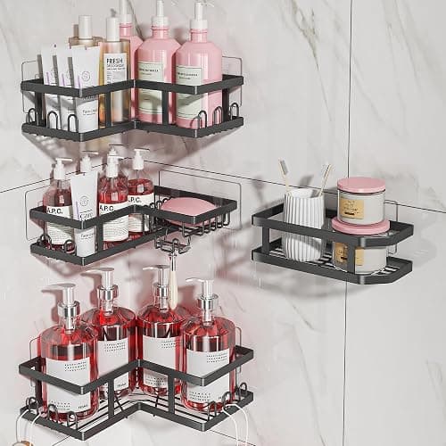 Youvip Shower Caddy Corner with Soap Holder, No Drilling Shower Shelves-Rustproof, Adhesive Shower Organizer Corner for Dorm. Black, 4-Pack thumbnail 8