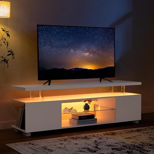 Cubehom White TV Stands for Living Room LED TV Stand Modern TV Stand with Storage for 65/70/75 inche TVs Entertainment Center for Living Room - 51inch - White - Image 1
