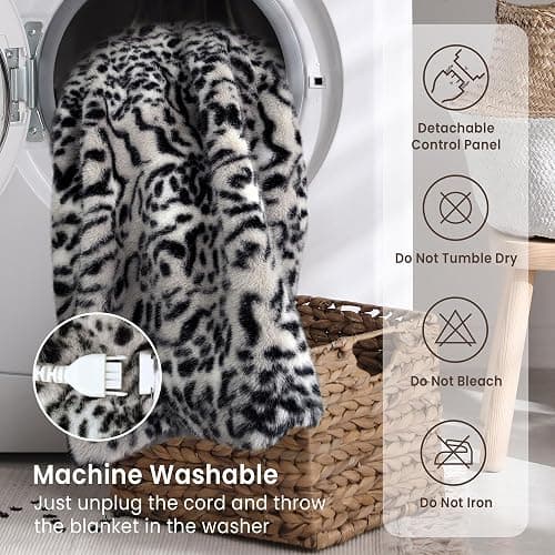 blunique Luxury Faux Fur Heated Blanket Electric Throw - Tiger Print Ultra Soft Thick Warm Heated Blanket, 6 Heating Levels & 12 Hours Auto-Off, ETL Certified, Washable, Luxurious Gifts, 50''x60'' thumbnail 7