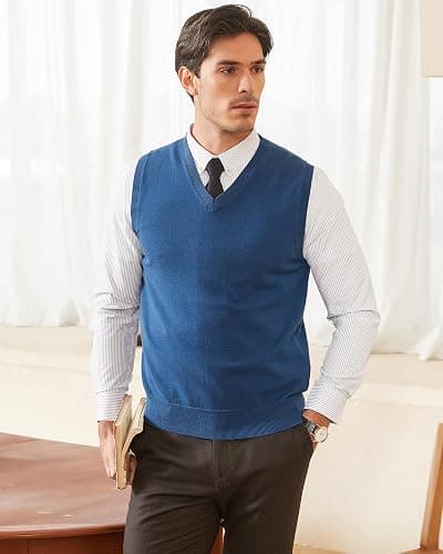 Kallspin Men's Pure Cotton Sweater Vest V Neck Regular Fit Knit Sleeveless Pullover Sweater thumbnail 6