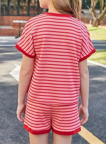 blibean Girls Summer Clothes Sets Kids Textured Striped Outfits Size 6-15 Years thumbnail 3