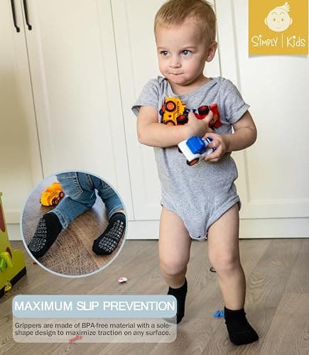 Baby Mid-Crew Socks with Grips (9 Pairs) for 0-7 Years Old Toddler Boy Girl Kids thumbnail 2