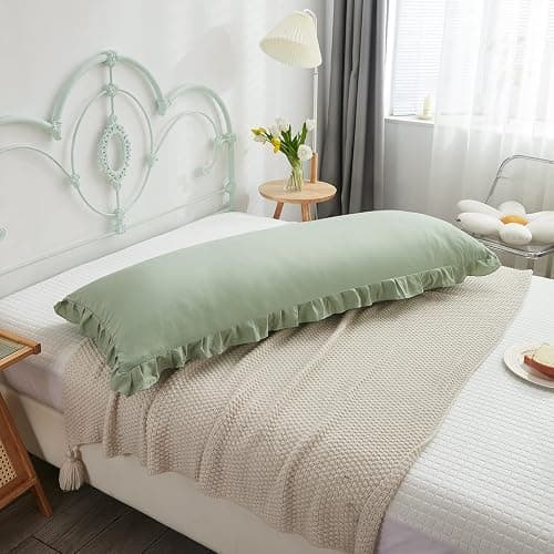 Sage Green Body Pillow Cover 20x54inches Long Pillowcase Ruffled Pillowcases Shabby Chic Ruffled Fringe Decor Body Ruffled Pillow Sham Cute Pillowcase (1 Body, Sea Green) thumbnail 3