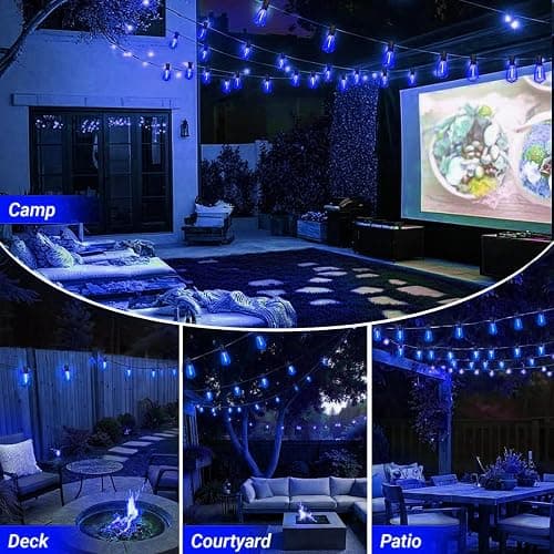 LAMPHOME 26Ft ST38 Outdoor String Lights, Blue Patio Lights with 12+1 ST38 Edison Bulbs, LED Shatterproof String Lights for Outside Bistro Christmas Patio Party Decorations thumbnail 6
