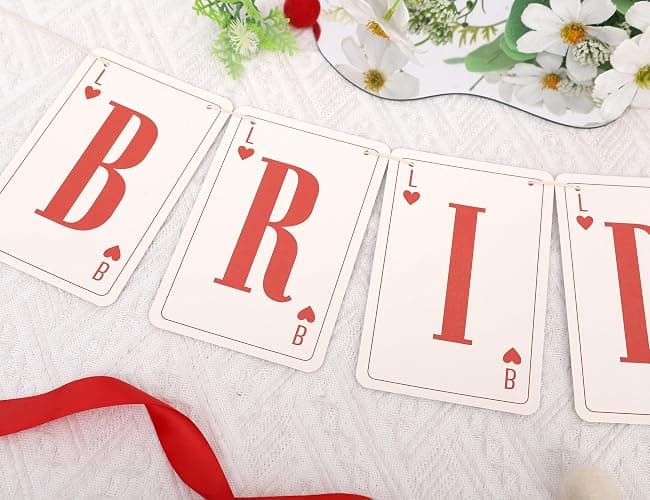 Lucky in Love Bachelorette Banner - Bride Casino Bachelorette Decorations, Las Vegas Sign Bridal Shower Party Supplies, Queen of Heart Playing Card Pieces Garland, Poker Chip Wedding Cake Smash Photo Props thumbnail 8