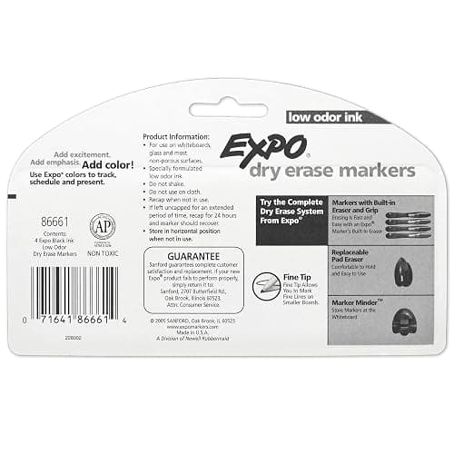 EXPO Low Odor Dry Erase Markers Fine Tip Black 4 Count thumbnail 9