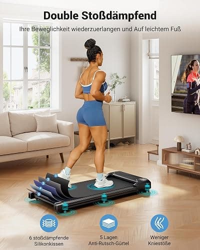 THERUN Schreibtisch Walking Pad mit Leise 2,5 PS-Motor, 2 in 1 Kleines Laufband mit Fernbedienung und LED-Panel für Zuhause und Büro thumbnail 4
