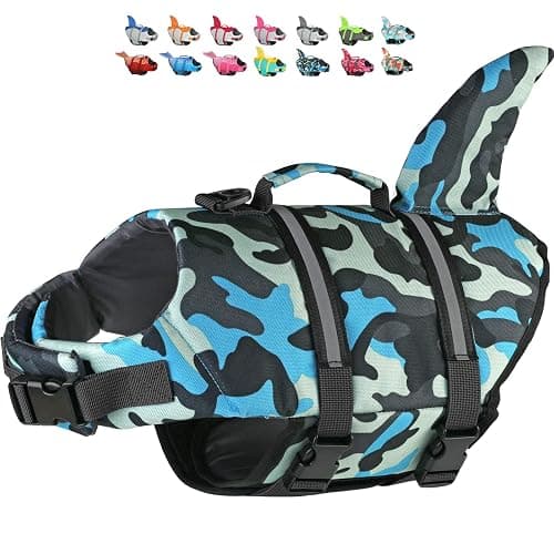 Dogcheer Dog Life Jacket Shark, Ripstop Dog Life Vest for Swimming Boating with Reflective Stripes & Rescue Handle, High Buoyancy Pet PFD Swim Vest for Small Medium Large Dogs - Camo Blue, XS - Image 1