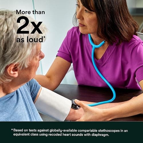 3M Littmann Classic III Monitoring Stethoscope, 5807, More Than 2X as Loud, Weighs Less, Stainless Steel Rainbow-Finish Chestpiece, 27" Caribbean Blue Tube, Brass Stem and Headset thumbnail 4