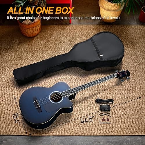 Ktaxon 4 String Acoustic Bass Guitar, Full Size Bass Guitar Kit with Portable Guitar Bag, Premium Cable, Wrench, Strap, Plectrum (Blue) thumbnail 6