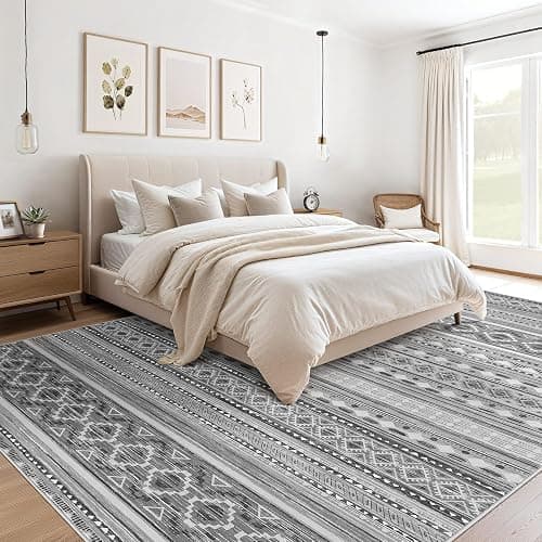 cotiled 8x10 Area Rug for Living Room, Washable Non-Slip Large Area Rug, Indoor Floor Carpet Low Pile Soft Boho Farmhouse Rug for Bedroom Dining Room (Grey/Beige,8'x10') thumbnail 2