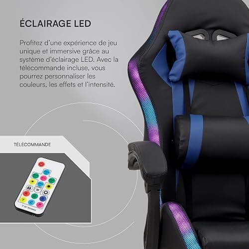 Baroni Home Chaise Gaming Ergonomique avec Coussin Lombaire, Lumières LED Réglables et Repose-Pieds Extractible, Chaise de Bureau avec Dossier Inclinable et Hauteur Réglable, Bleu, 68x66x125-133 cm thumbnail 9