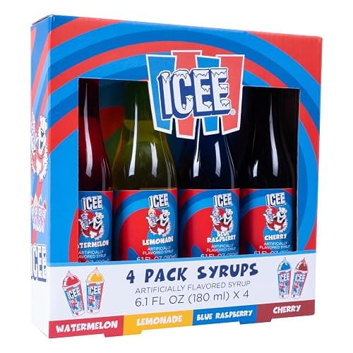 ICEE 4 Pack Slushie Syrups. Genuine ICEE Shaved Ice Snow Cone Syrup including Watermelon, Lemonade, Blue Raspberry & Cherry Flavors. 4 x 6.1floz. Perfect For Snow Cones, Slushies, Sodas & Ice Pops. thumbnail 9