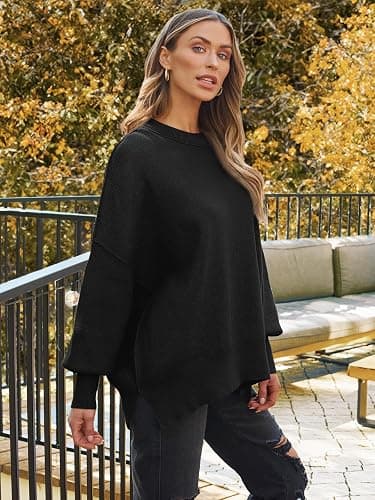 LILLUSORY Women's Oversized Batwing Sweaters 2025 Fall Outfits Trendy Crewneck Knit Side Slit Fashion Pullover Tops thumbnail 5