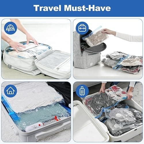 VMstr Vacuum Seal Bags for Clothing Travel, Vacuum Storage Bags with USB Electric Pump, Compression Space Saver for Luggage Suitcase 18 Combo Bags + USB Pump thumbnail 7