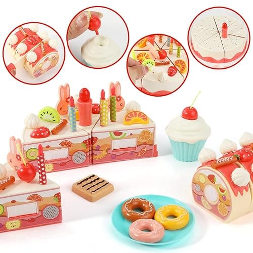 82 PCS Birthday Cake Food Play Set - Food Toy Pretend Cutting Play Cake Desserts Ice Cream and Donuts Food Toys - Birthday Gifts Toy Set for Boys Kids Girls thumbnail 7
