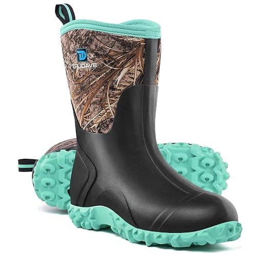 Trudave Rubber Boots for Women with Steel Shank, 6mm Neoprene Mid Calf Rain Boots, Waterproof Insulated Mud Work Boots All Season, Size 5-11 - Image 1