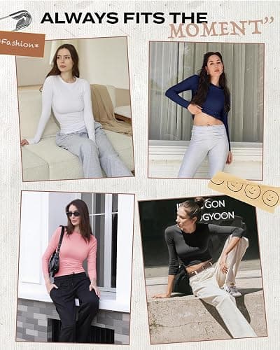 GAYHAY 3 Pack Long Sleeve Shirts for Women Basic Tops Crew Neck Fitted Tight Workout Tees Y2K Clothes Going Out Fashion 2025 thumbnail 5