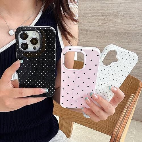 Reoomukk Aesthetic Polka Dot Retro Phone Case for iPhone 16 6.1",Vintage Trendy Unique Simple Pattern Design Elegant Chic Pretty Stylish Protective Girls Women Cases for i16 Black thumbnail 6