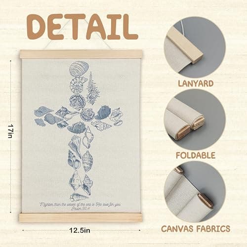 SereneHanctuary Christian Beach Coastal Wall Art, Shell Bible Verses Wall Decor, Christian Poster Hanger Frame for Nursery Room Bedroom Classroom,12X16Inches thumbnail 6