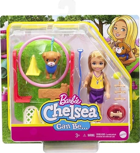 Barbie Chelsea Can Be Doll & Playset, Blonde Dog Trainer Small Doll with Dog & 10 Accessories, Including Leash, Jumping Hoop, Obstacle Cones & More thumbnail 6