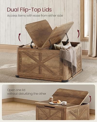 VASAGLE LIRY Collection - Farmhouse Coffee Table with Storage, Square Center Coffee Table for Living Room, with Hidden Compartment, Flip-Top Lids, Honey Brown ULCT232K41 thumbnail 4