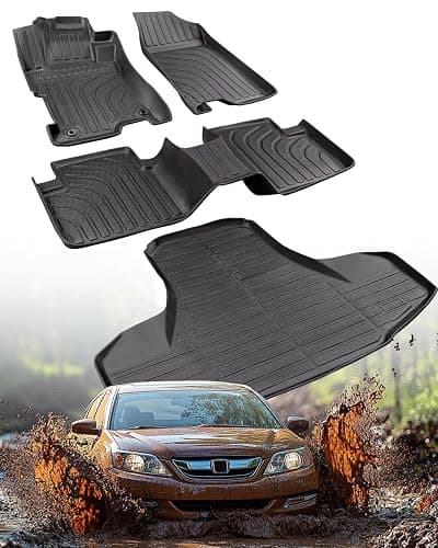 DiffCar® for Honda Accord Floor Mats 2008 2009 2010 2011 2012 (Gas Only), All-Weather TPE Car Accessories for 8th Accord Sedan (Not Fit Coupe), Interior Rubber Car Floor Mat & Trunk Liner, Black Rugs - Image 1