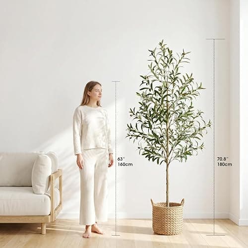 REIMUCO Fake Olive Tree - 6FT Fake Plants Indoor with Pot, Artificial Tree with Natural Olive Branches and Realistic Leaves, Silk Faux Trees for Modern Home Living Room Office Decor thumbnail 3
