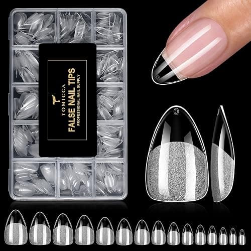 TOMICCA Kurze Mandel Full Cover Nail Tips 510 Stück 15 Größen | Ultra-Matte Soft Nageltips für Gelnägel, Acrylic Nagelspitzen für Nagelverlängerung, Nail Art DIY Nagelstudio zu Hause - Image 1