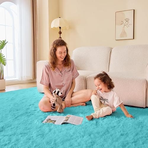 OPPODREAM 4x6 Aqua Blue Rugs for Bedroom, Ultra-Soft Fluffy Area Rugs for Living Room, 4 x 6 Shag Carpet for Nursery, Kids, Girl, Boy, Baby, Plush, Fuzzy, Shaggy, Cute Home Decor thumbnail 3