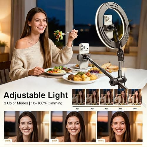 Overhead Phone Mount,Overhead Camera Mount Stand[Anti-Shaking] with 10.5" Ring Light,Desk Stand for iPhone with Ring Light for Video Recording,Zoom Meeting,YouTube,TikTok thumbnail 5