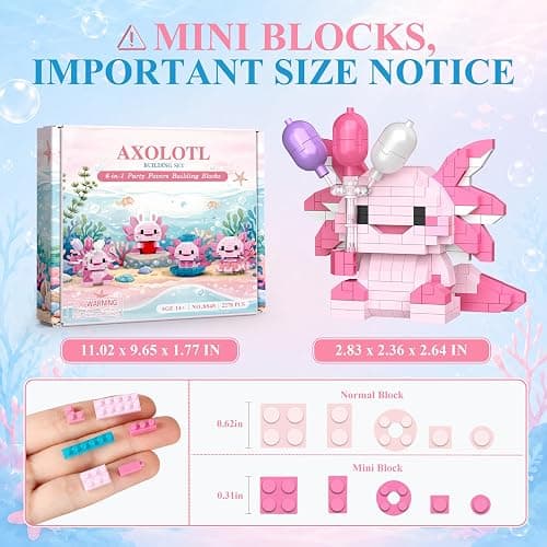 IBLOTIME 6 Pack Axolotl Micro Brick Building Set, 2278 PCS | 6 Axolotl Builds, Separate Packs, Micro Bricks, Small Party Favors, Desk Shelf Decor, Ages 14+ thumbnail 2