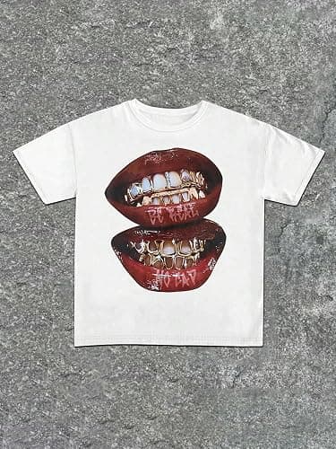 Verdusa Women's Lips Print Graphic Tees Y2k T Shirts Summer Crew Neck Vintage Going Out Tops thumbnail 6
