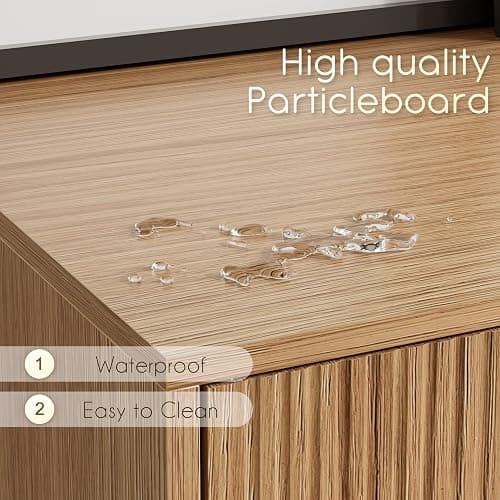 Apetaccat TV Stand for 55-65 Inch TV, Entertainment Center with Soft Hinge Door,TV Console Table with 2 Cabinets with Gold Handle and Feet,for Living Room, Bedroom, Oak thumbnail 9