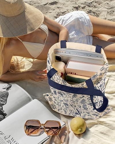 Miss Adola Aesthetic Canvas Tote Bag with Inner Pocket for Women, Cloth Cotton Totes Bag with Pattern for Shopping, Gym thumbnail 5