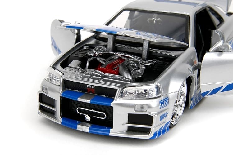 Jada Toys Fast & Furious Brian’s 2002 Nissan Skyline R34 Die-cast Car, 1:24 Scale, Silver & Blue,19808 thumbnail 4