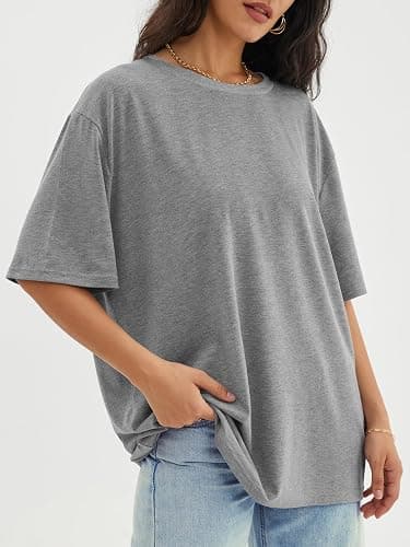 ATHMILE Womens Oversized T Shirts Loose Fit Crewneck Short Sleeve Tops Summer Casual Blouse Y2K 2025 Basic Tee Beach - Small - Grey thumbnail 4