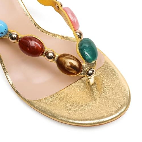 Oakmoo Women's Jeweled Thong Strappy Sandal Summer Mules Kitten Heels Flip Flop Round Open Toe Mid Heels Fashion Wedding Party Dress Thong Casual Shoes thumbnail 4